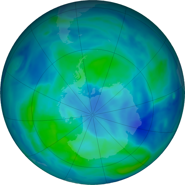 Antarctic ozone map for 19 March 2021